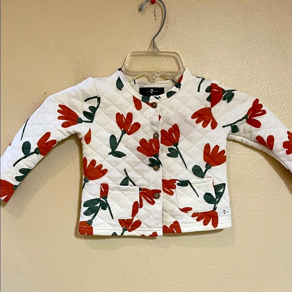7 For All Mankind Kids Floral Quilted Jacket - White and Red